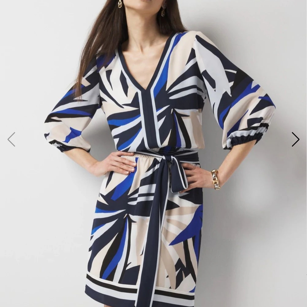 Nwt Palm Elegant Blue And Black Patterned Dress Sz Xl